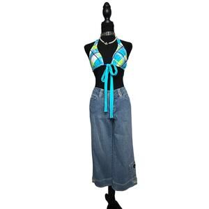 y2k capris christopher blue back flap denim